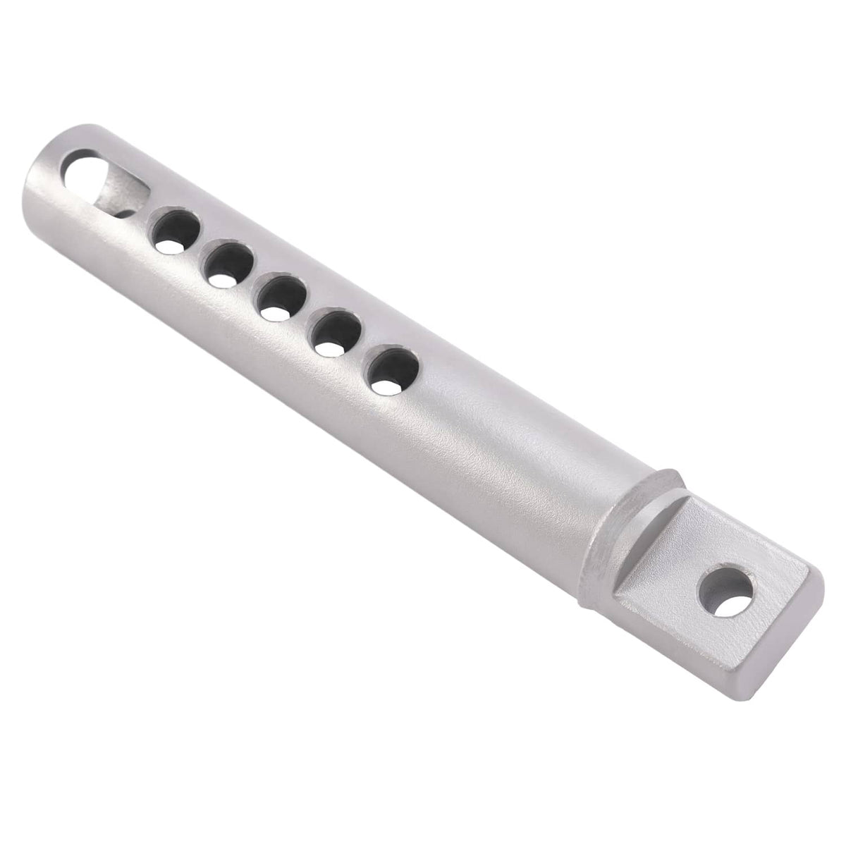 3-point lift hitch stabilizer bar with oval hole row and end mounting plate, silver