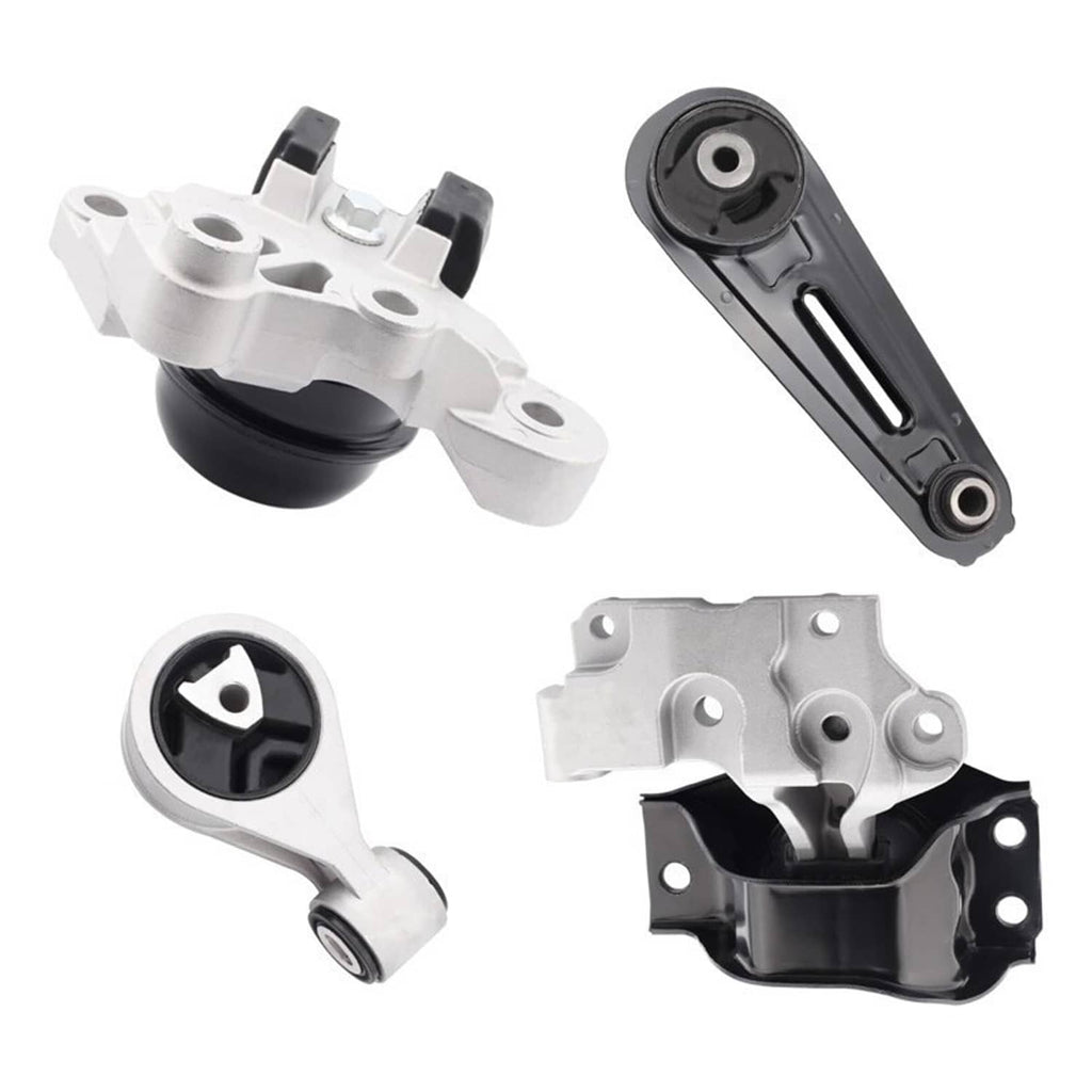 Car engine mount components, silver brackets with black rubber caps and torque link