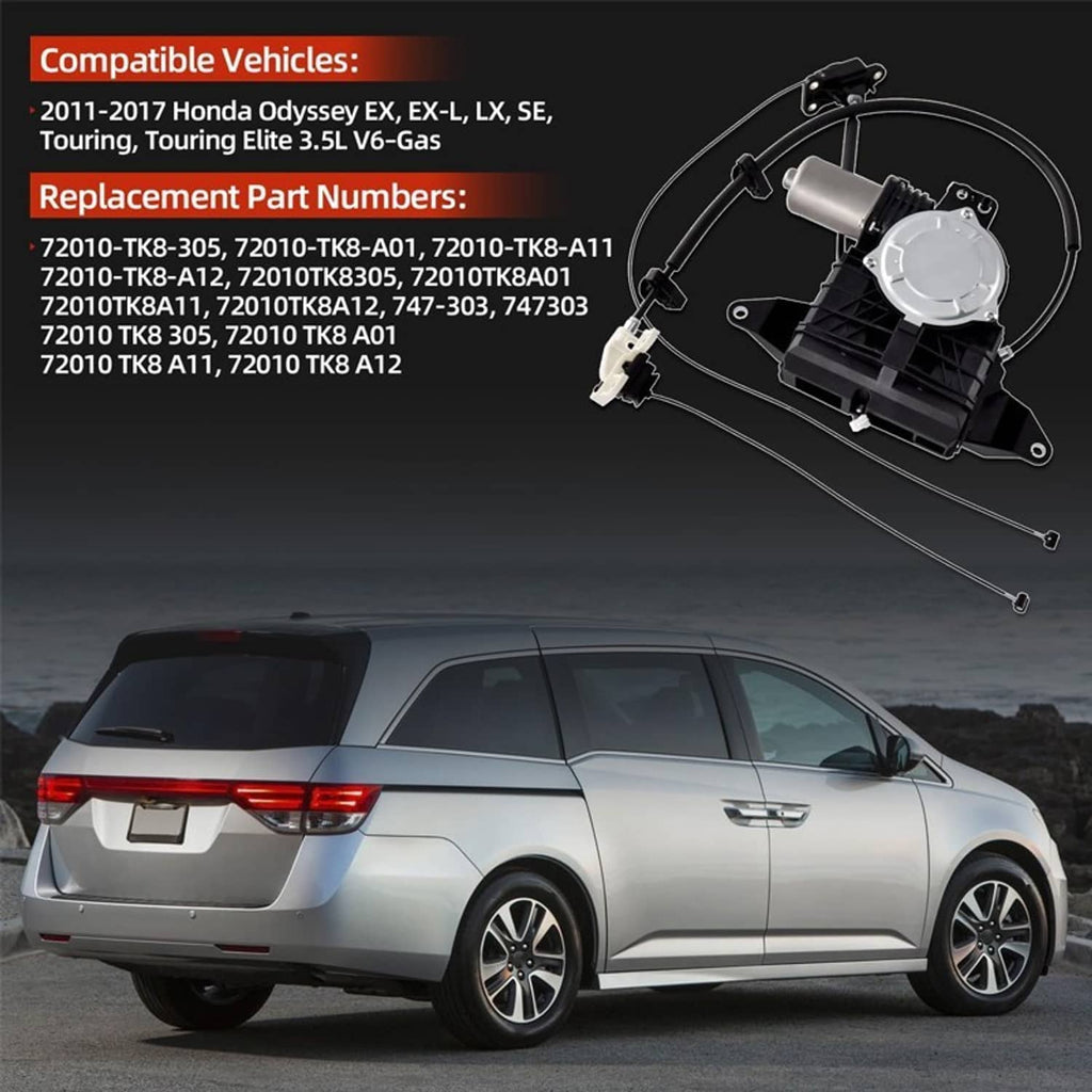 Power sliding door motor cable assembly with vehicle fitment illustration