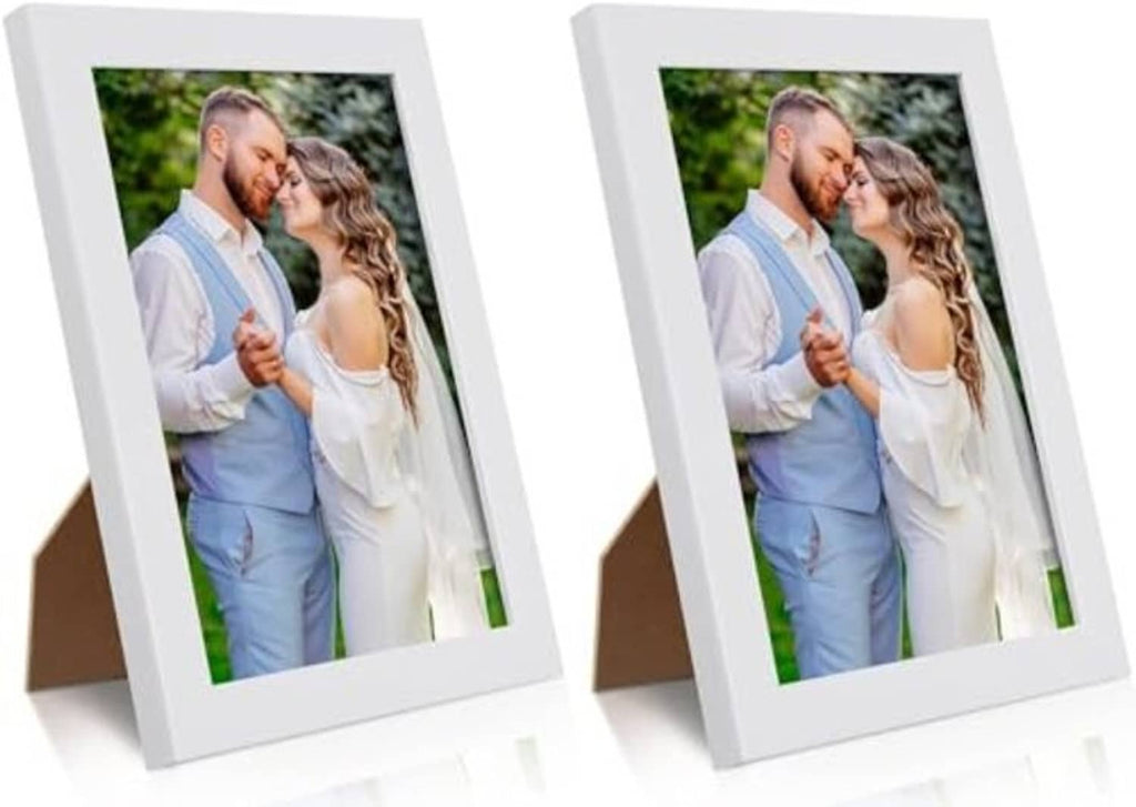 White 5x7 picture frame two-pack, clear front window and photo display view