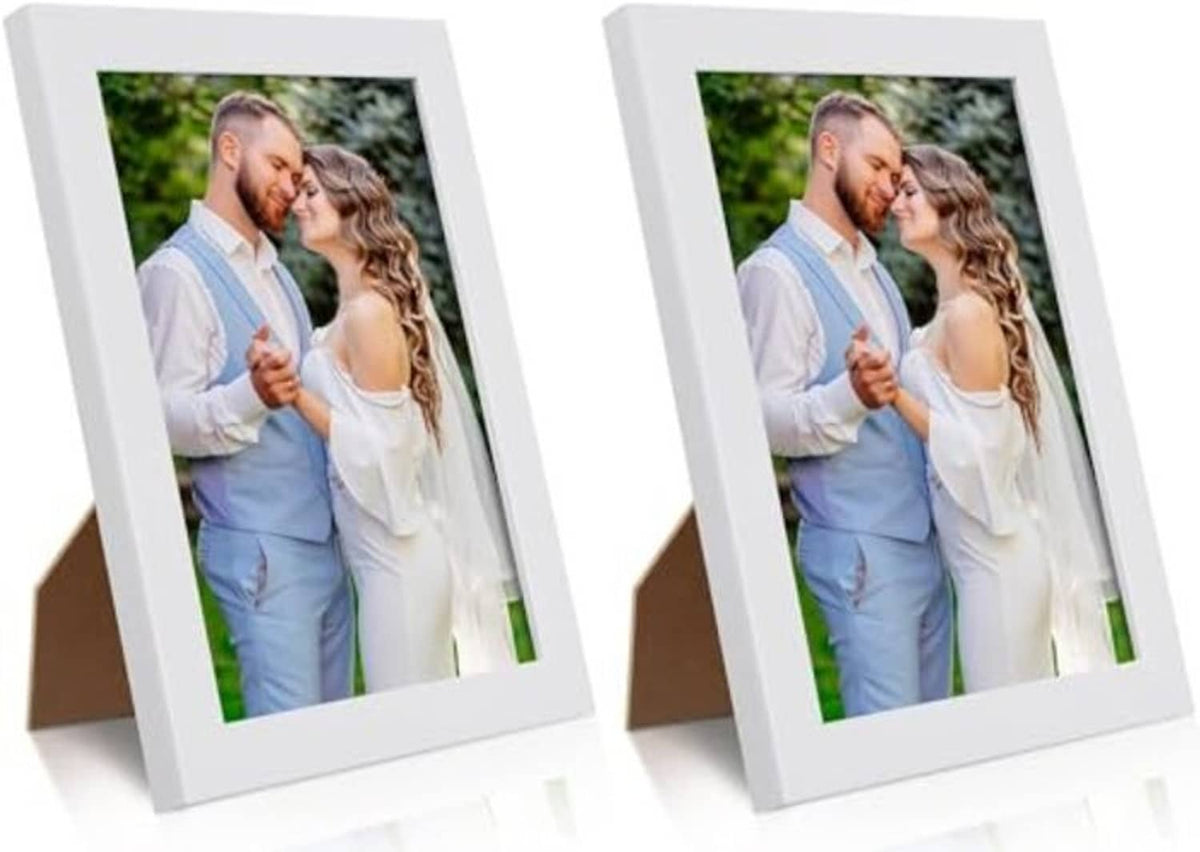 White 5x7 picture frame two-pack, clear front window and photo display view