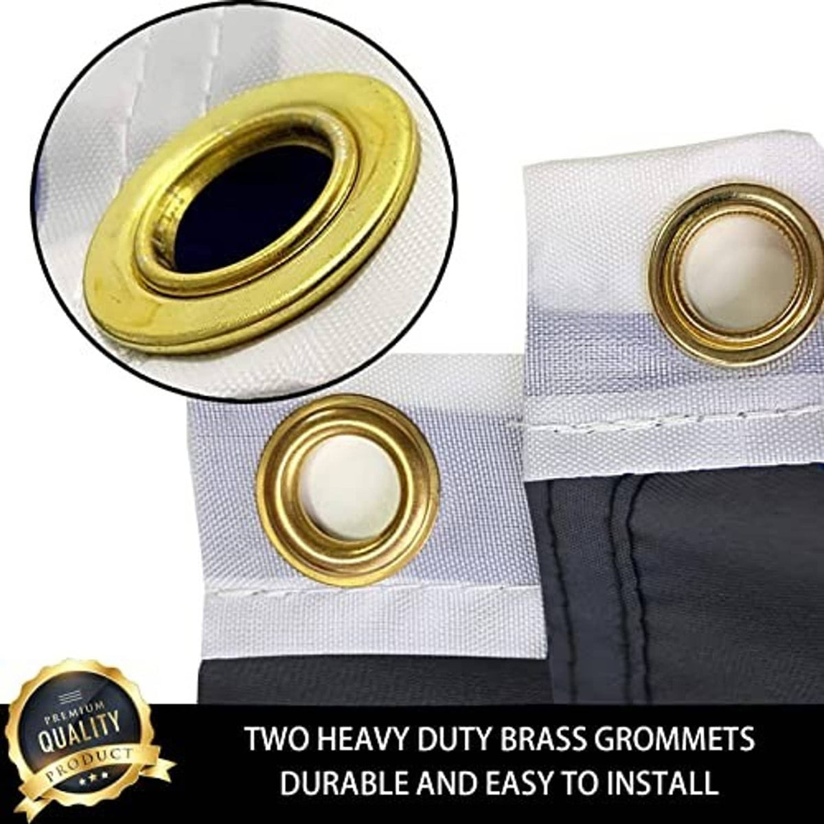 Black POW-MIA flag with two heavy-duty brass grommets for easy hanging
