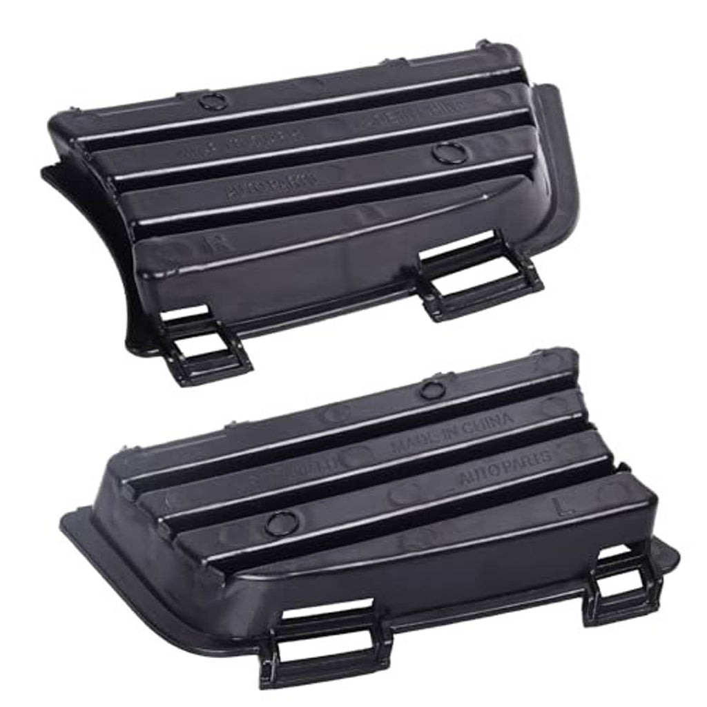 Black fog light grille cover set with curved edges, vertical slots, and mounting tabs