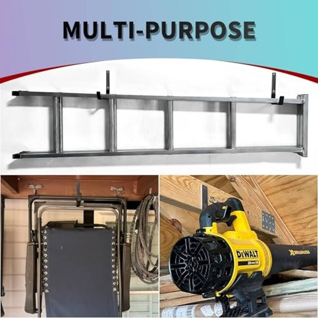 Multi-hook wall organizer bar with several U-shaped steel hooks and black grips