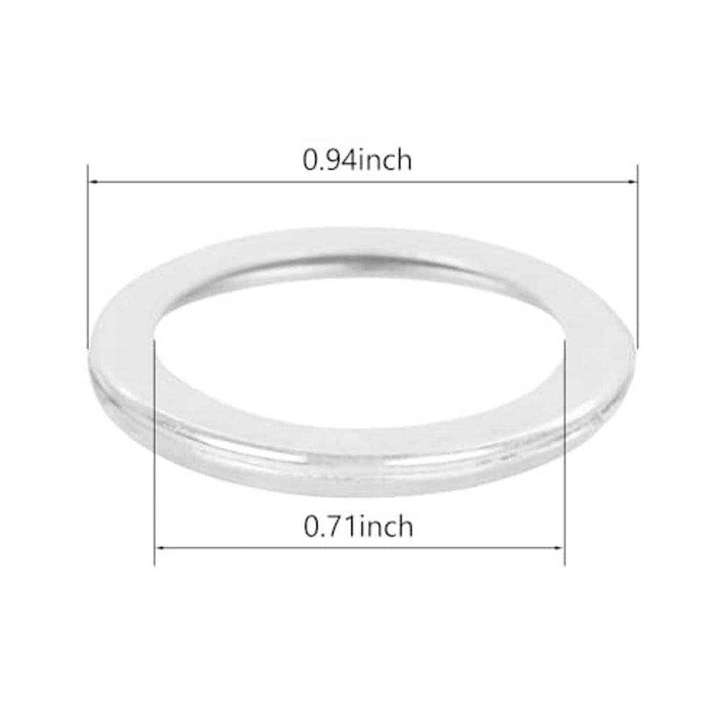 Silver gasket ring with size markings: 0.94 in outer, 0.71 in inner