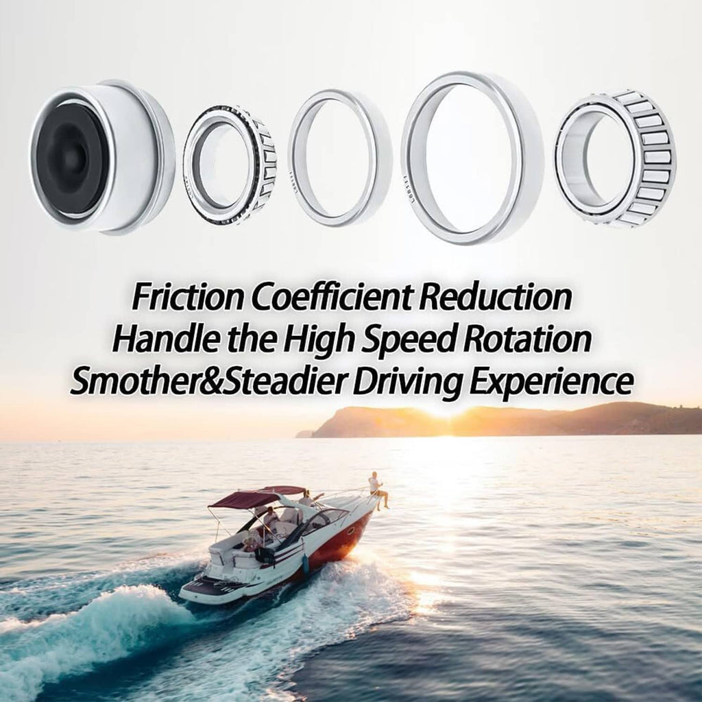 Boat trailer axle bearing seal kit components: bearings, rings, and dust seals