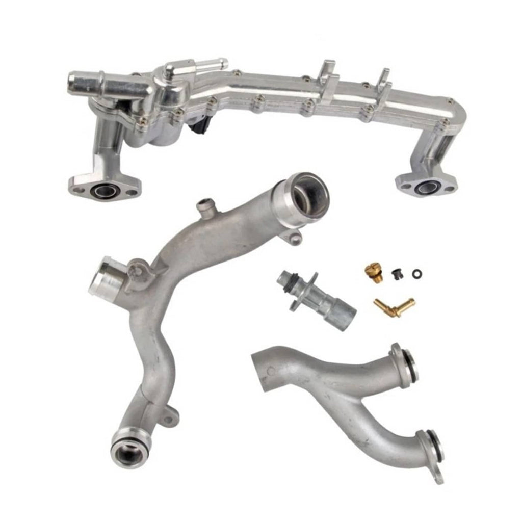 Metal coolant pipe kit with U-shaped tubes, flanges, connectors, and bolts