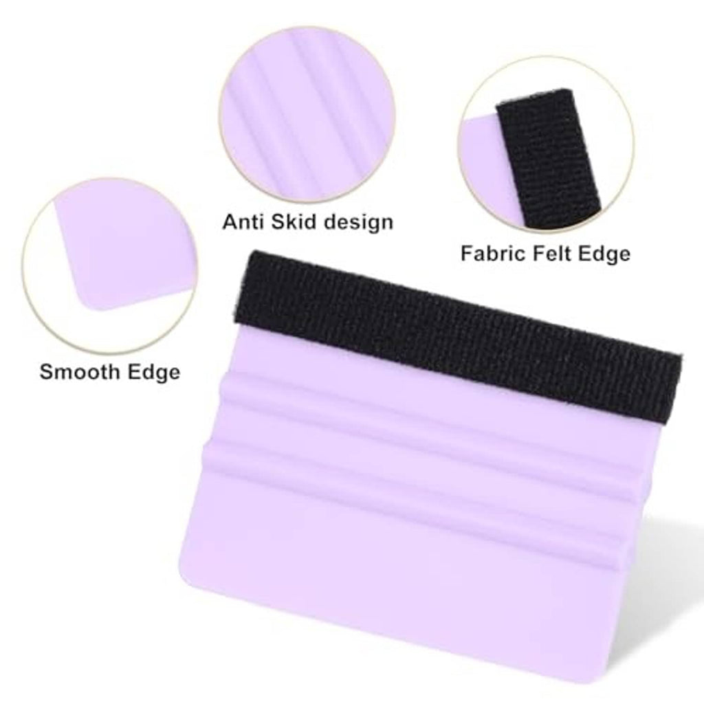 Purple vinyl squeegees with felt edges, black anti-slip strap, 2-pack