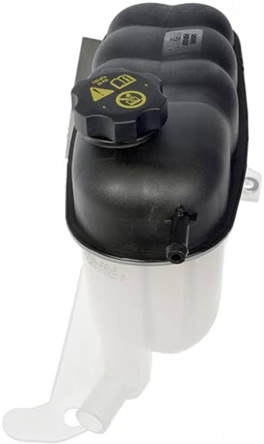 Black pressurized coolant reservoir with cap and side nipple fitting