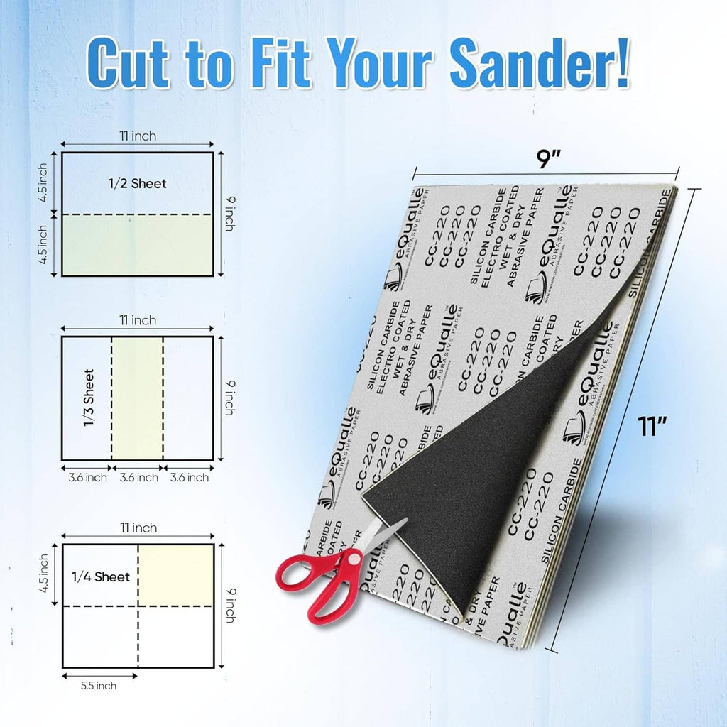 Black 240-grit sandpaper sheets with cut-to-fit sizing, 9x11 in, 11 in