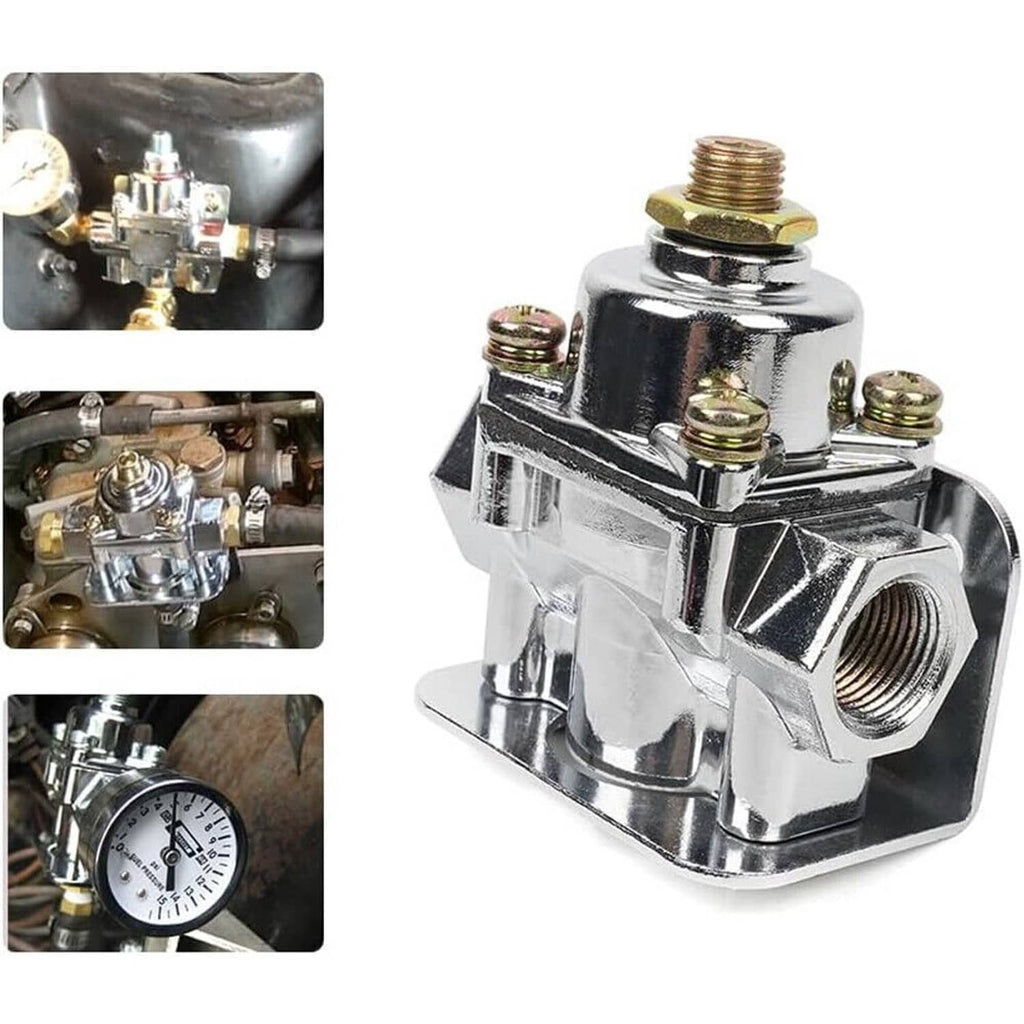 Chrome fuel pressure regulator with brass top fitting, 2-port connector style