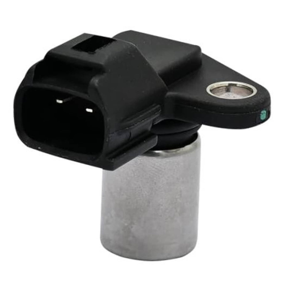 Camshaft position sensor with black electrical connector and metal body