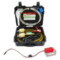 Fuel transfer pump kit in black case with hoses and red battery adapter