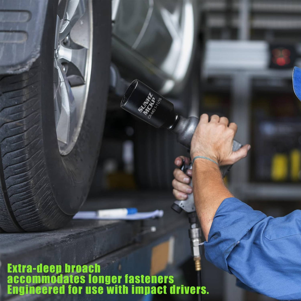 1/2-inch drive deep impact socket on a wheel lug area for tightening