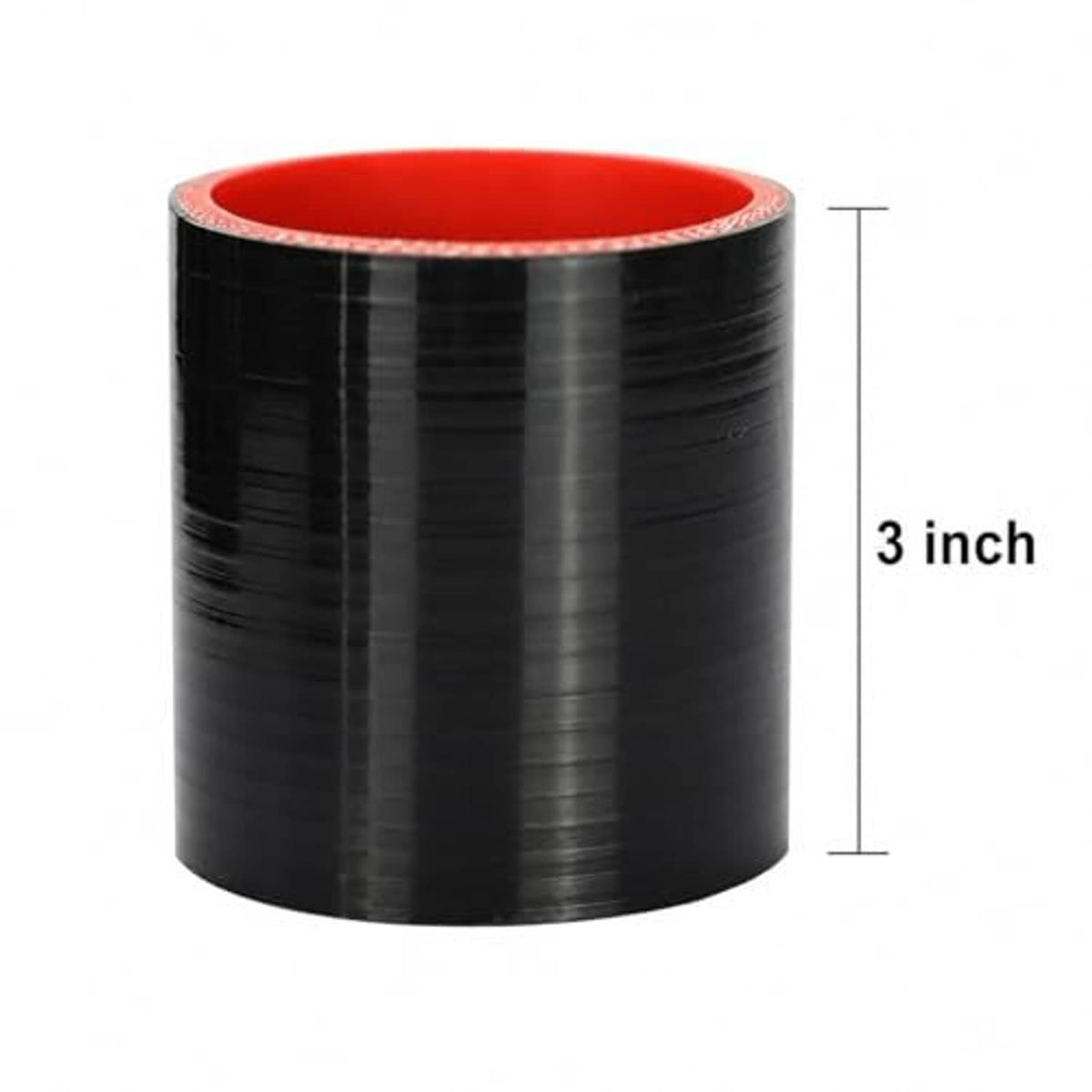 Black silicone hose coupler with red inner lining, shown with 3-inch height