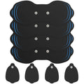 Tens unit electrode pads, four black flexible pads with silver snap buttons