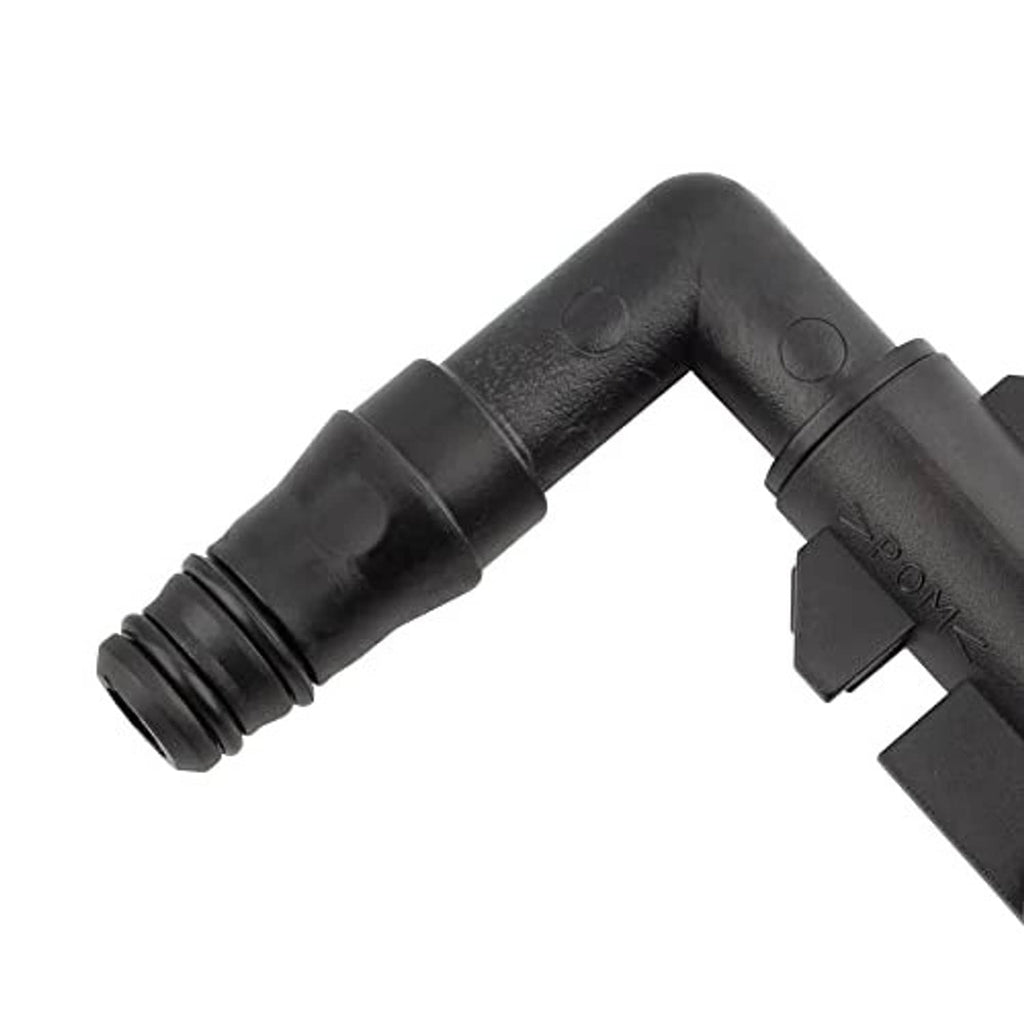 Black plastic headlight washer nozzle jet sprayer close-up of curved outlet tube