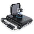 Black portable power bank with USB-C port, rotating ring holder, LED indicator
