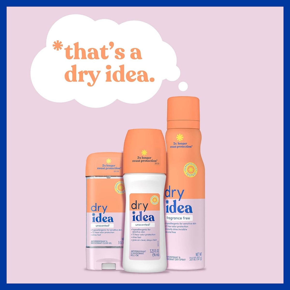 Unscented antiperspirant gel deodorant set with orange caps and clear gel bottles