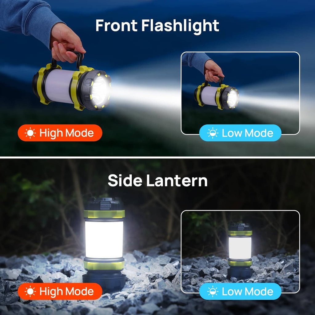 Rechargeable LED lantern flashlight with beam light, light green and black body
