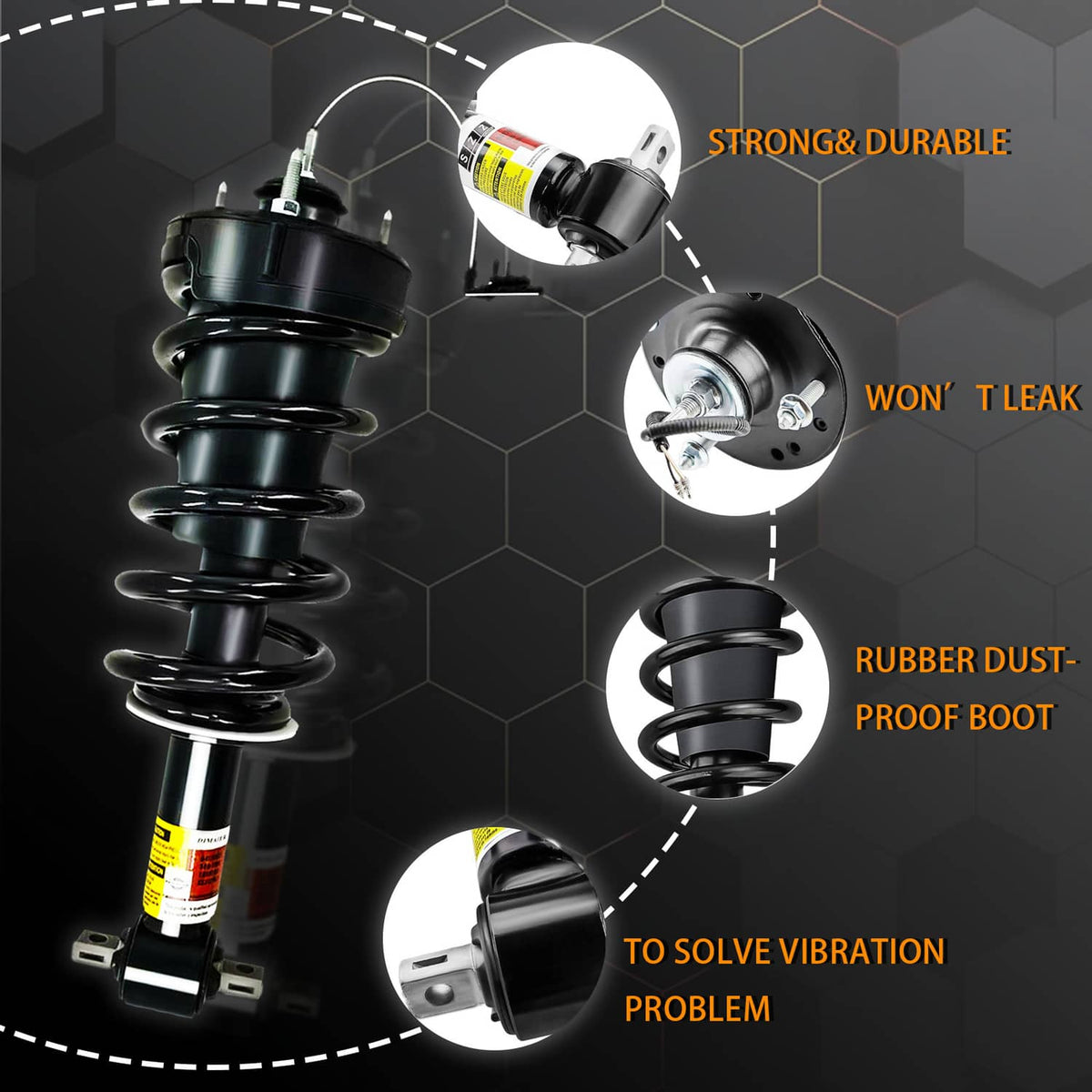 Shock strut with dust-proof boot and rubber dust cover detail illustration