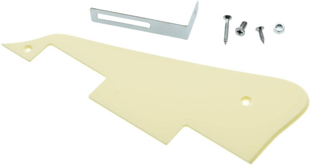 Cream 1-ply LP guitar pickguard, chrome bracket and included screw set shown