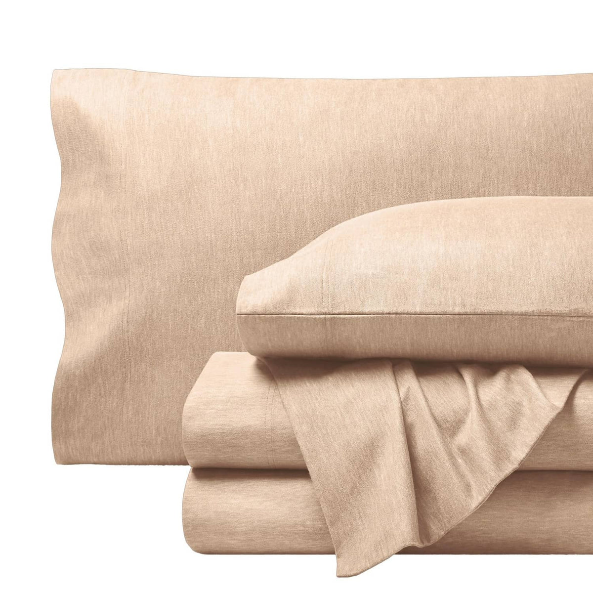 Heathered oatmeal plush flannel bed linen set with pillowcase and folded sheets