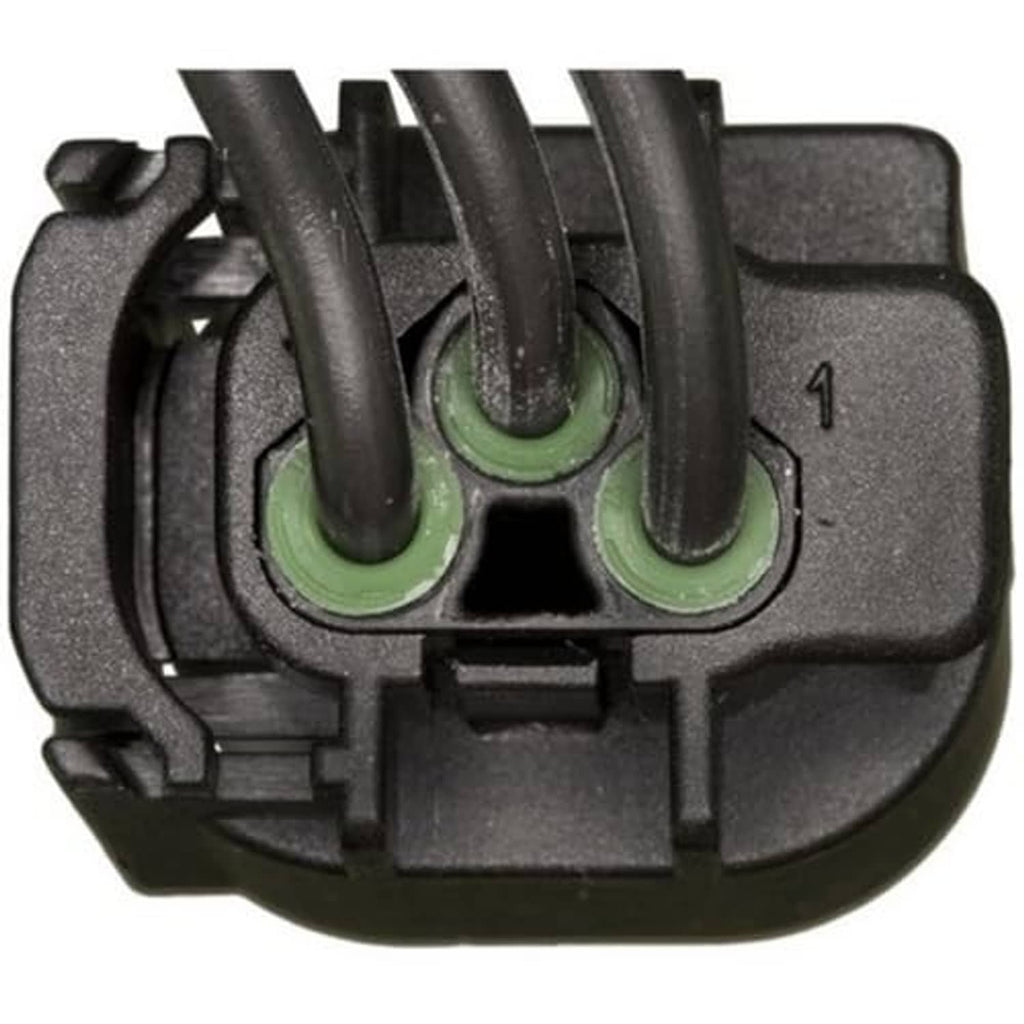Brake pedal position sensor connector underside view with green wire seals