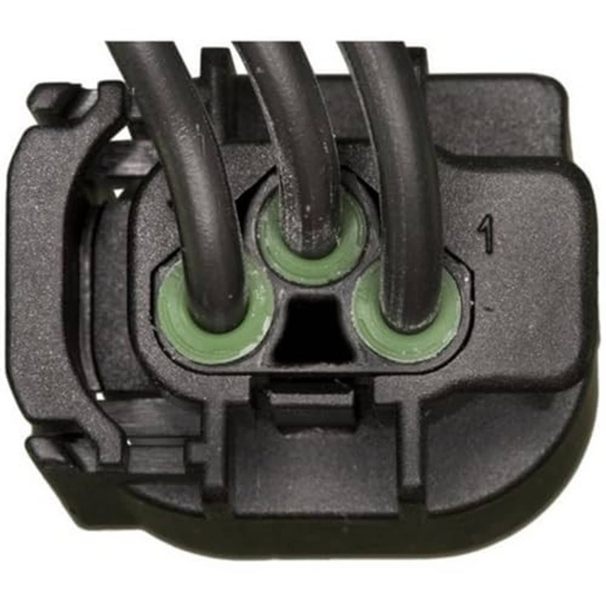 Brake pedal position sensor connector underside view with green wire seals