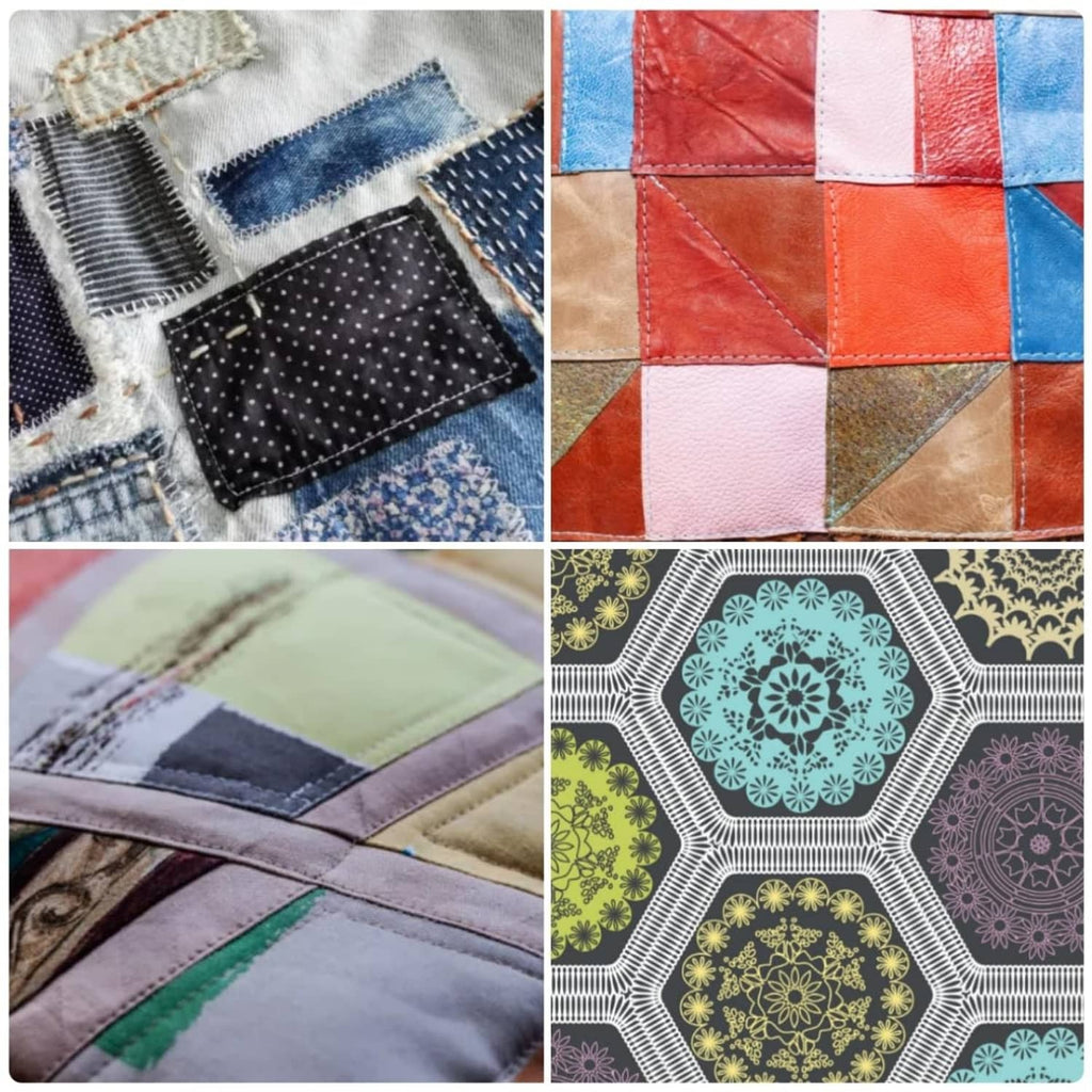 Fabric patchwork pieces with decorative skip-stitch cut edges from 45mm rotary blades