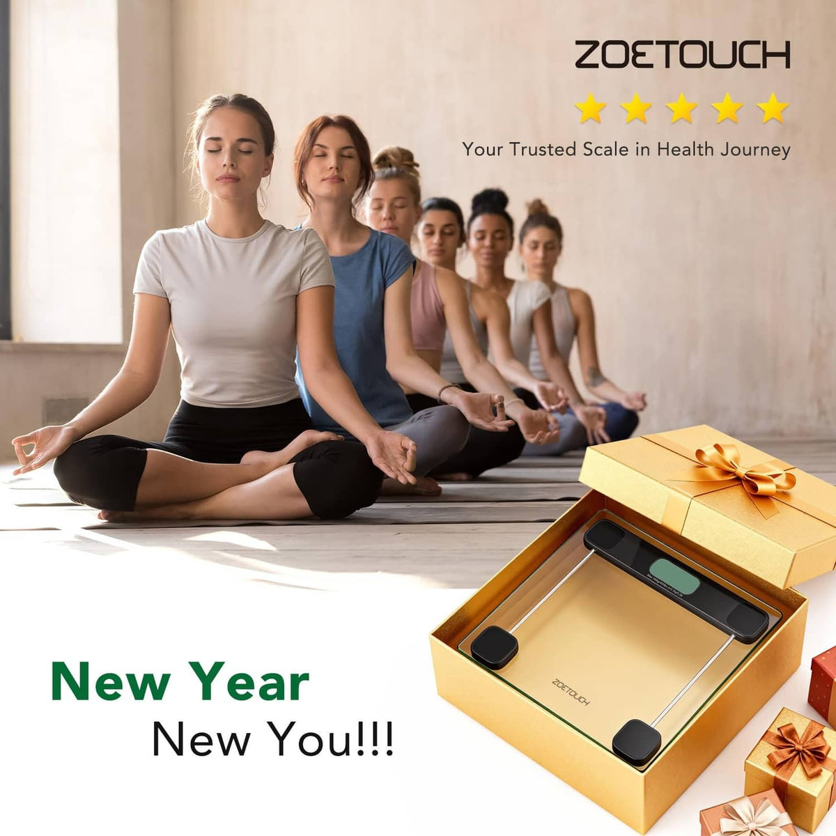 Bathroom body weight scale placed on a yoga mat setting for wellness tracking