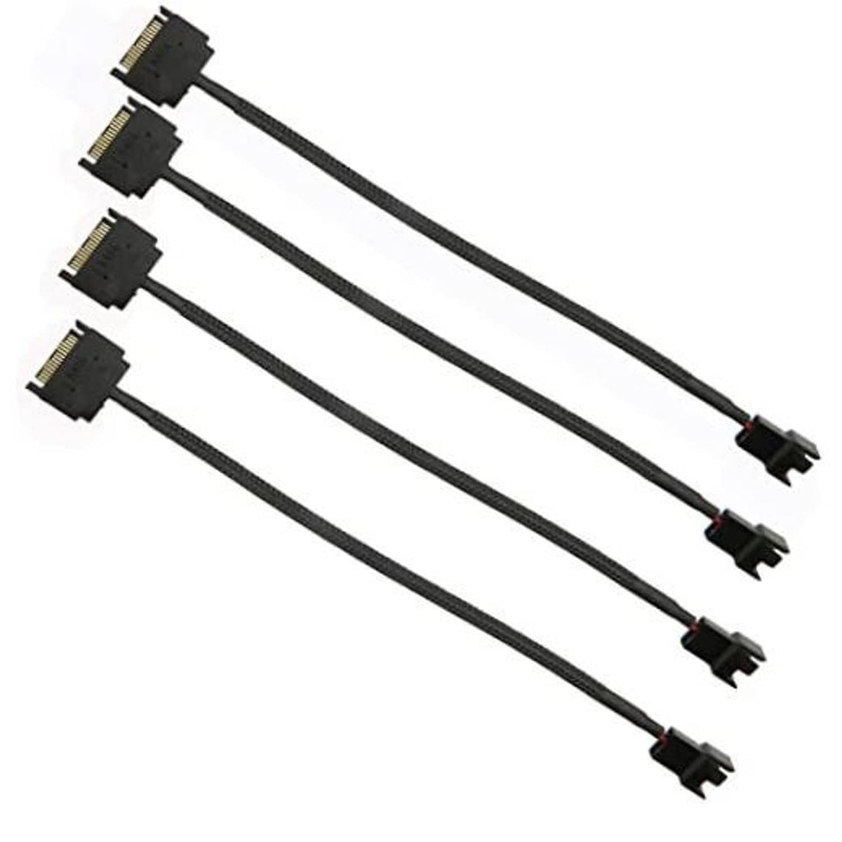 SATA power splitter Y cable set with 15-pin male connectors, 4 sleeved leads