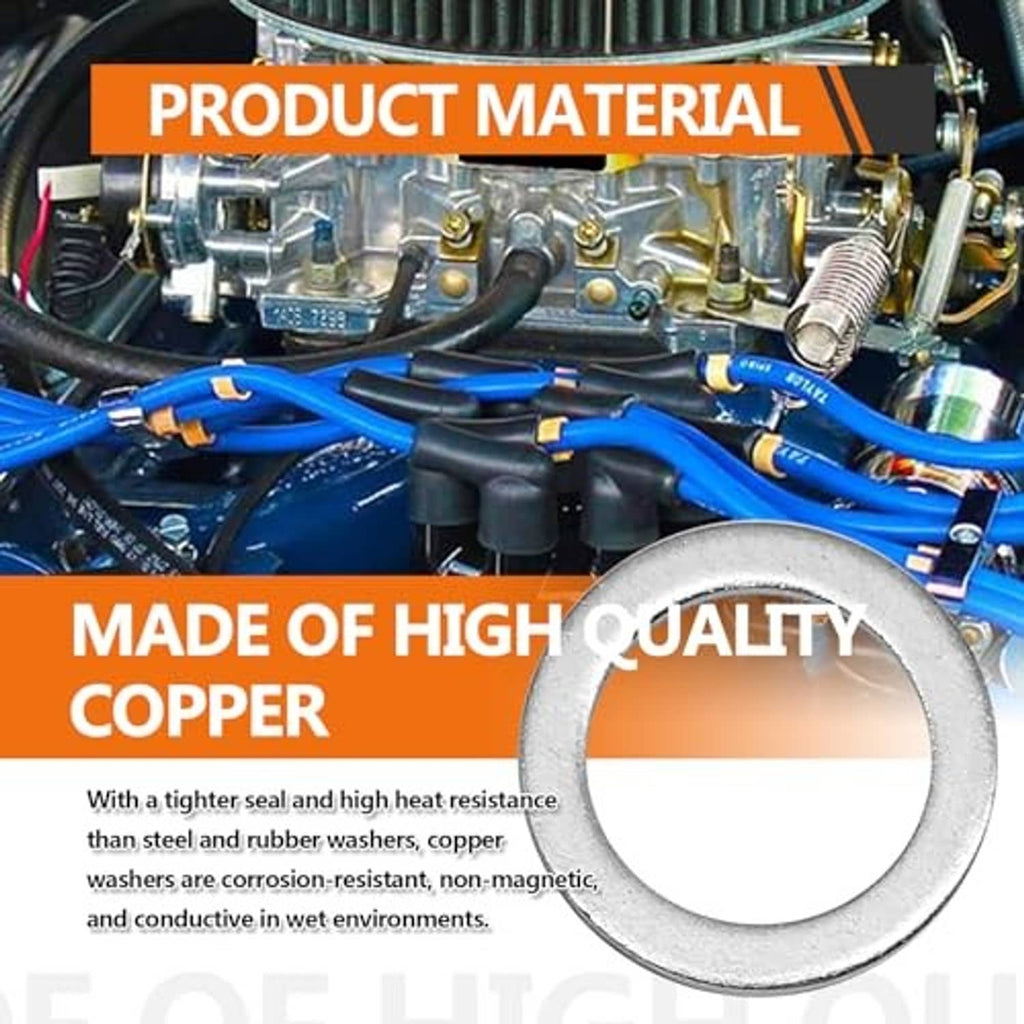 Silver copper oil drain plug gasket washer near engine components
