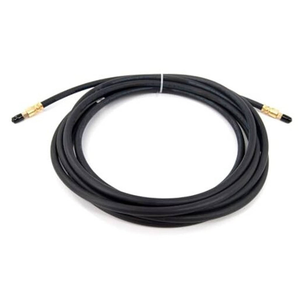 Flexible black rubber trailer brake hose with gold fittings, 20ft coil
