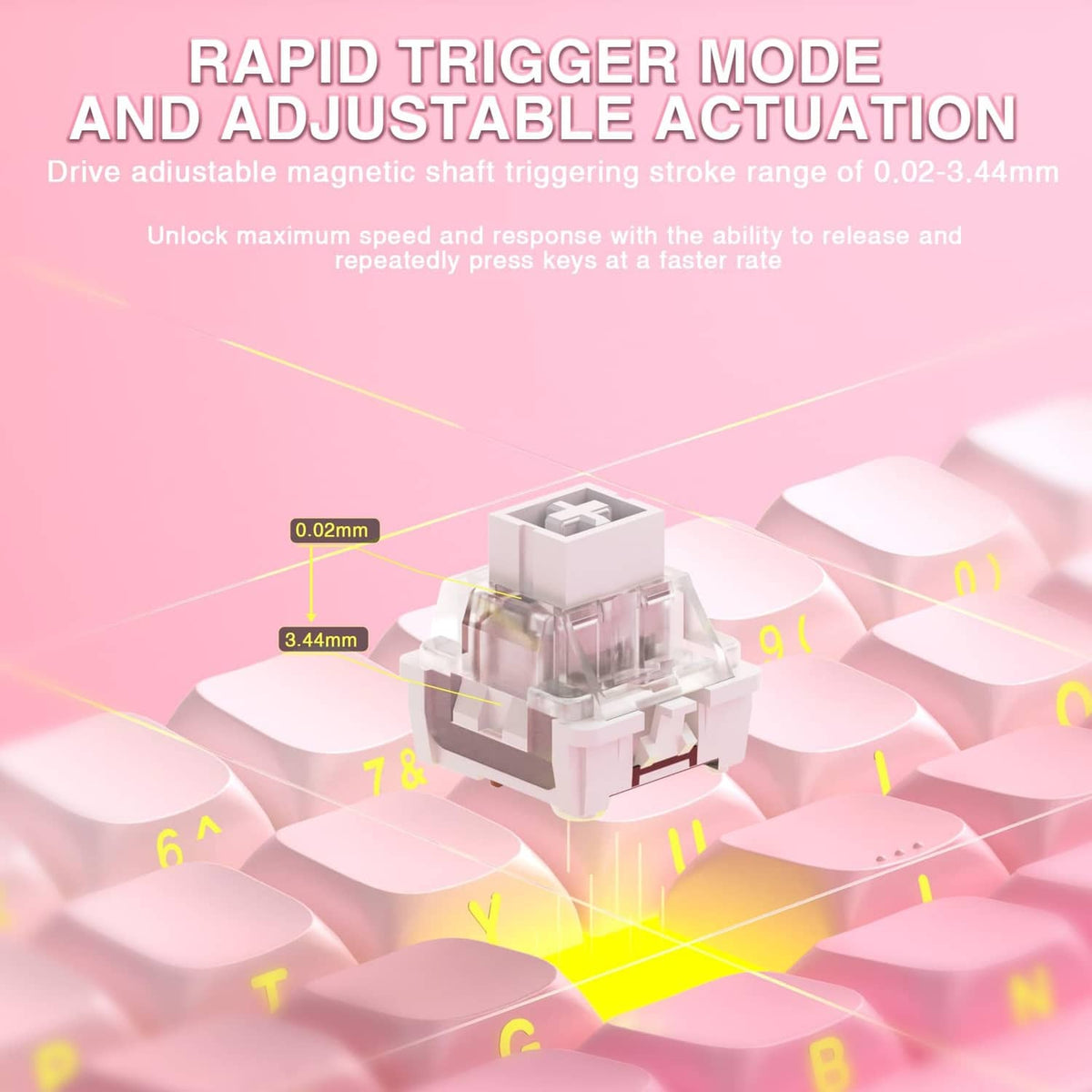 Close-up of mechanical keyboard switch with clear housing and RGB-lit key stem