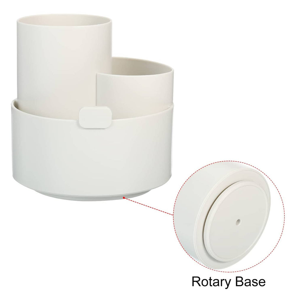 Rotary off-white plastic pen holder with swivel base and 3-slot organizer
