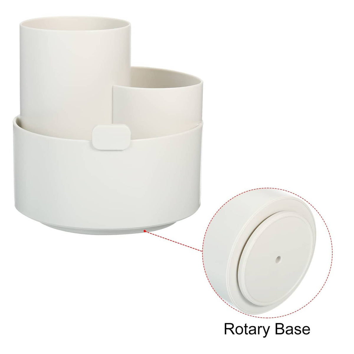 Rotary off-white plastic pen holder with swivel base and 3-slot organizer