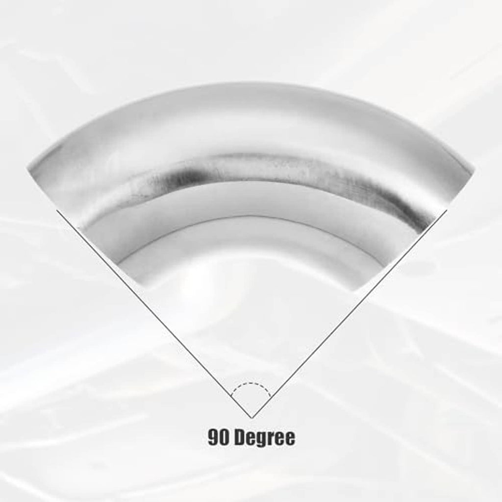 Stainless steel 90-degree exhaust elbow bend showing arc and angled outlet