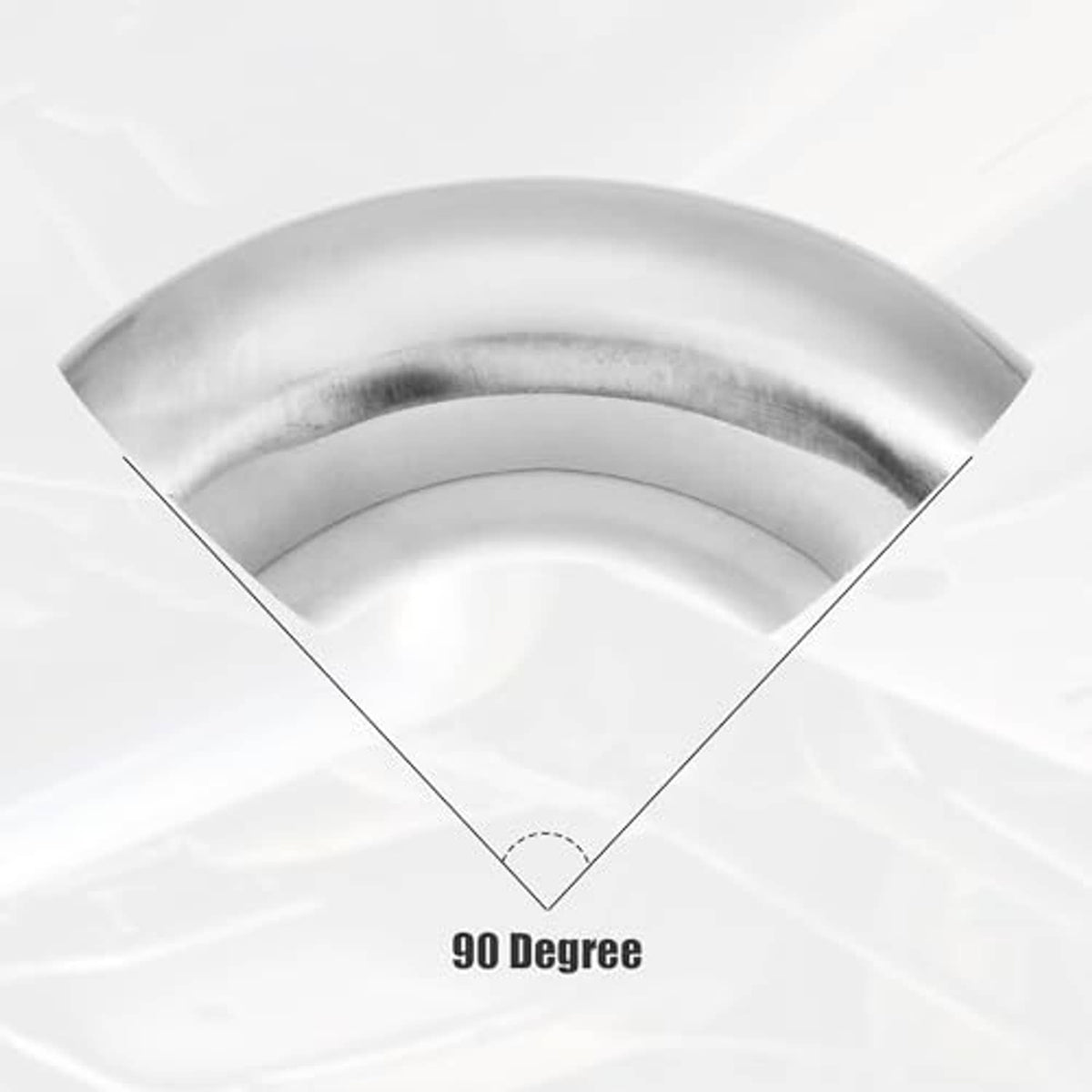 Stainless steel 90-degree exhaust elbow bend showing arc and angled outlet