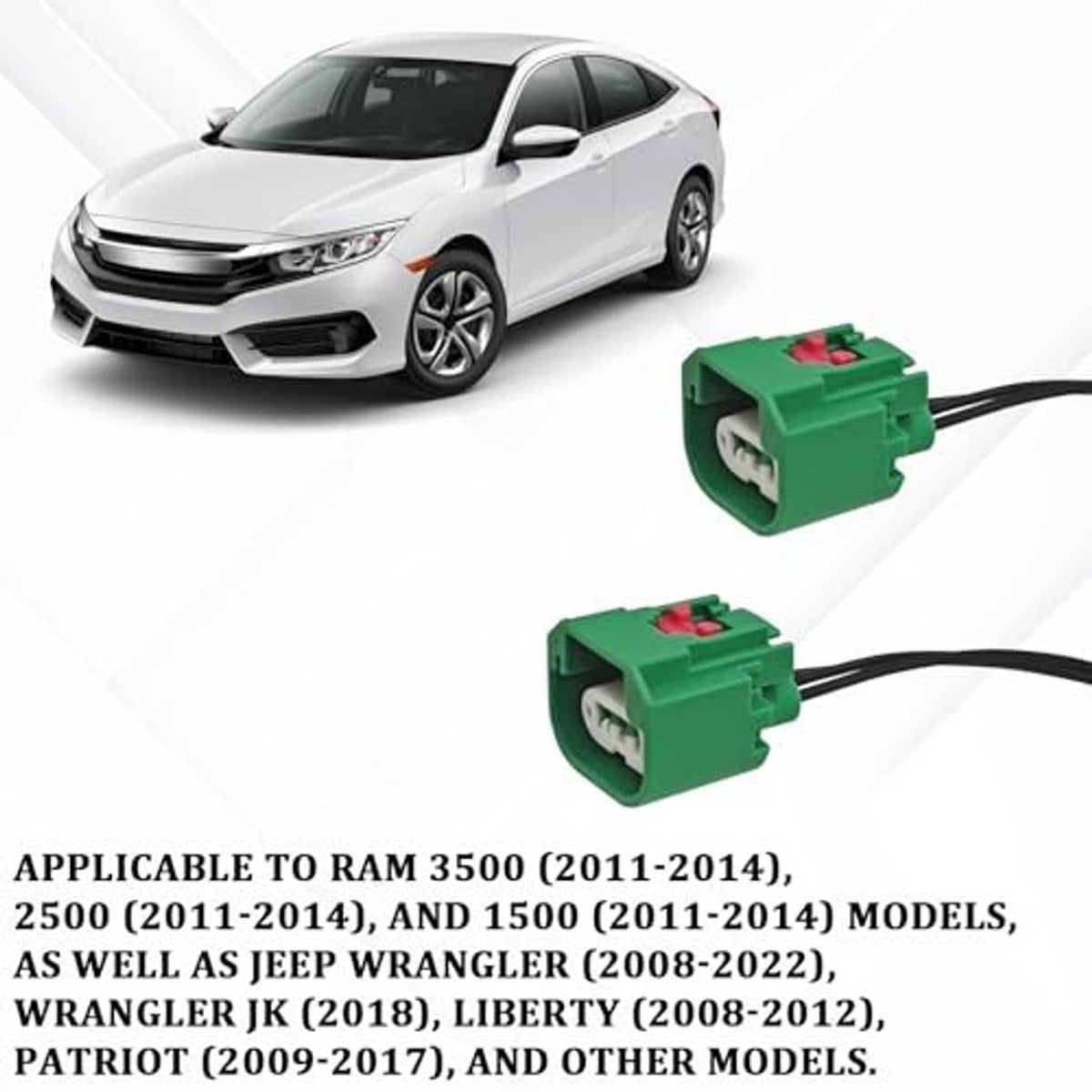 Pair of green headlight connector plugs with red latch and black wire leads
