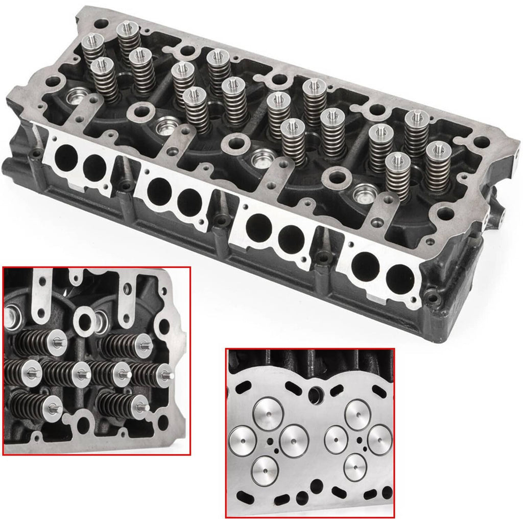 Cylinder head with valve springs plus two inset detail views of ports and bolt holes
