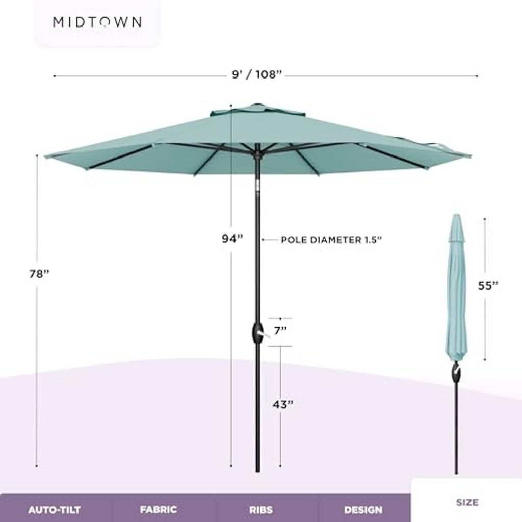 Teal 9 ft patio umbrella with pole and canopy size dimensions