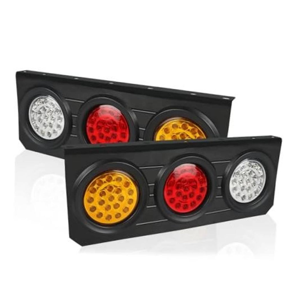 Trailer tail light bar kit, black housing with red, yellow, and white round LEDs