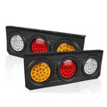 Trailer tail light bar kit, black housing with red, yellow, and white round LEDs