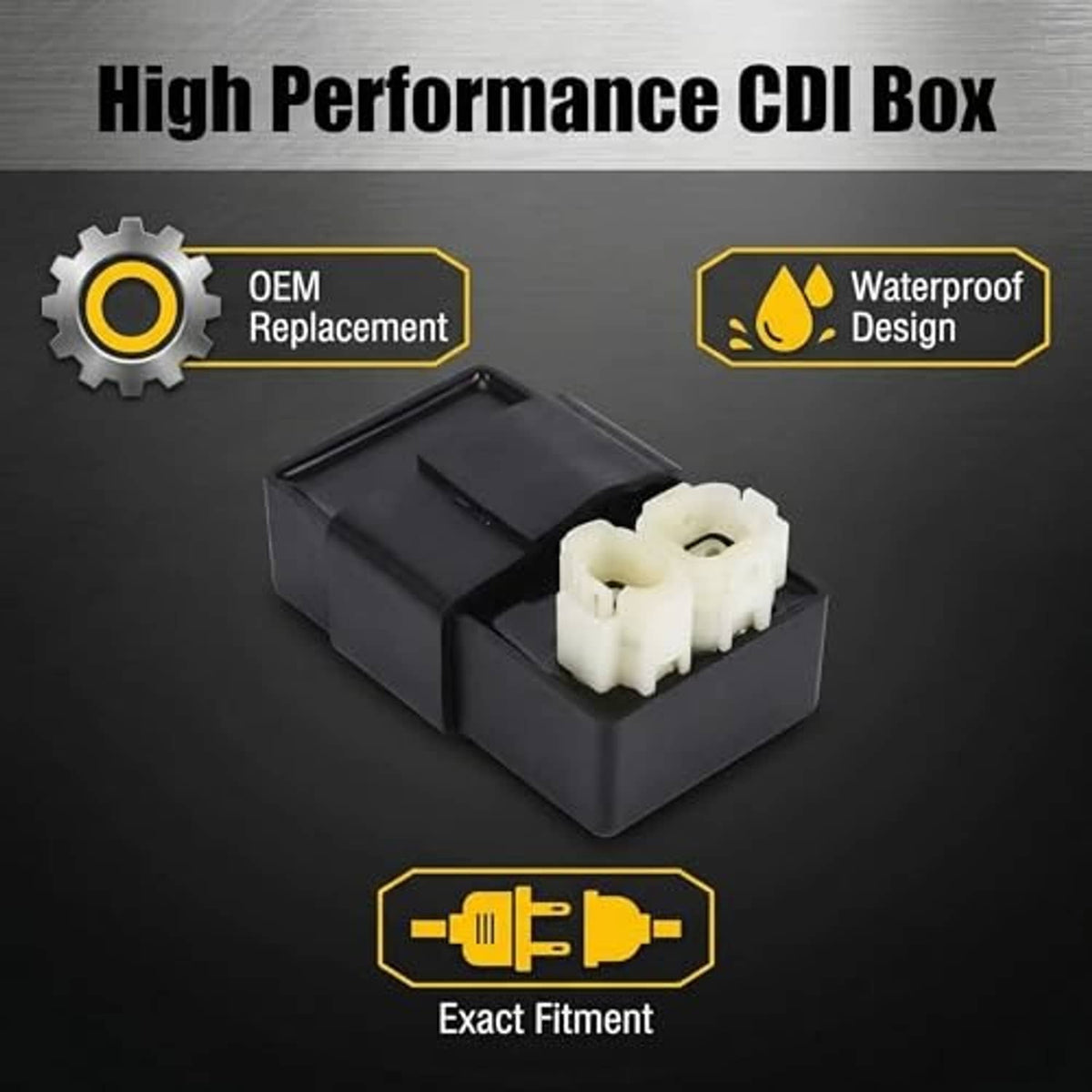 Black CDI box with white 6-pin connector, compact OEM-style housing