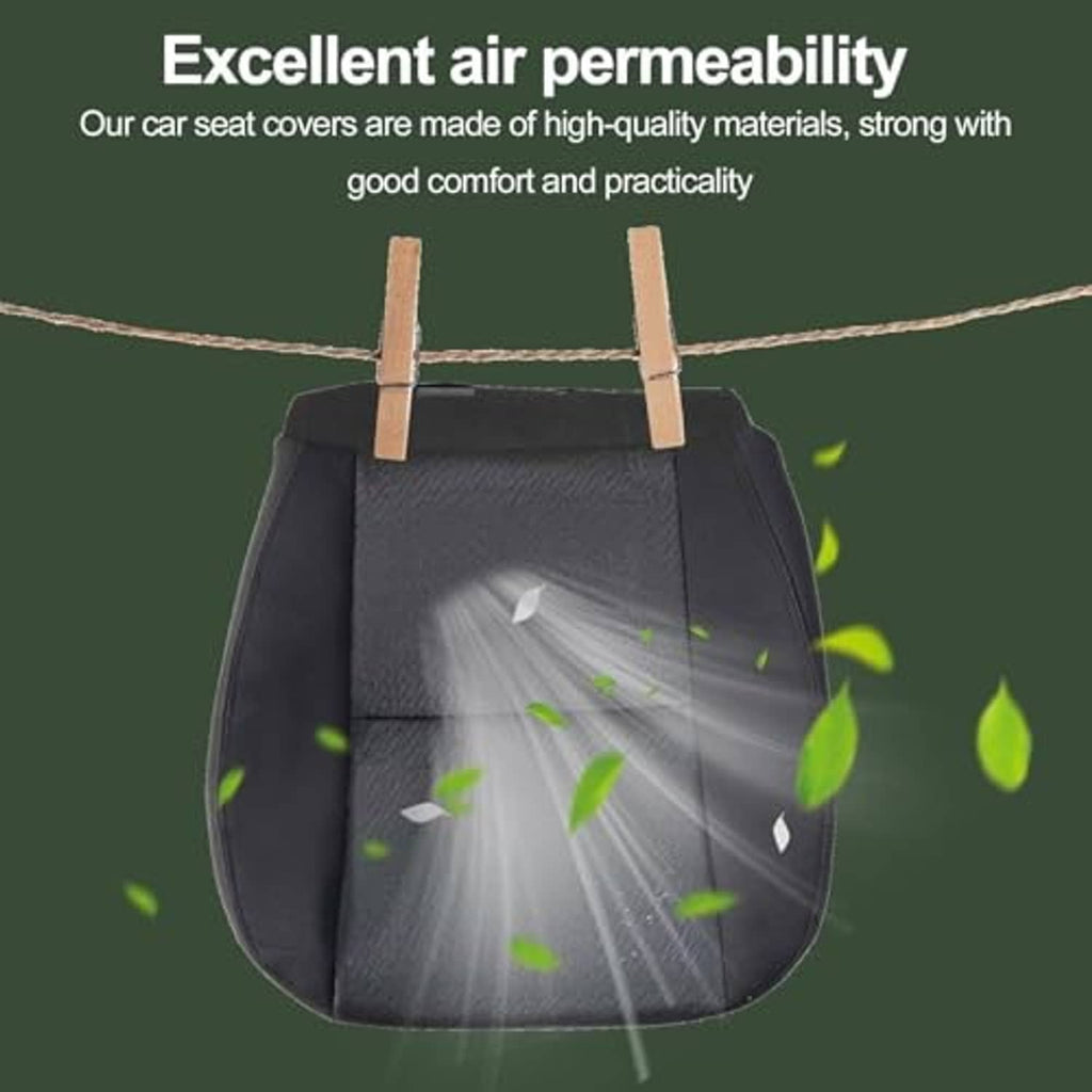 Black cloth seat bottom cover with breathable textured surface for the driver