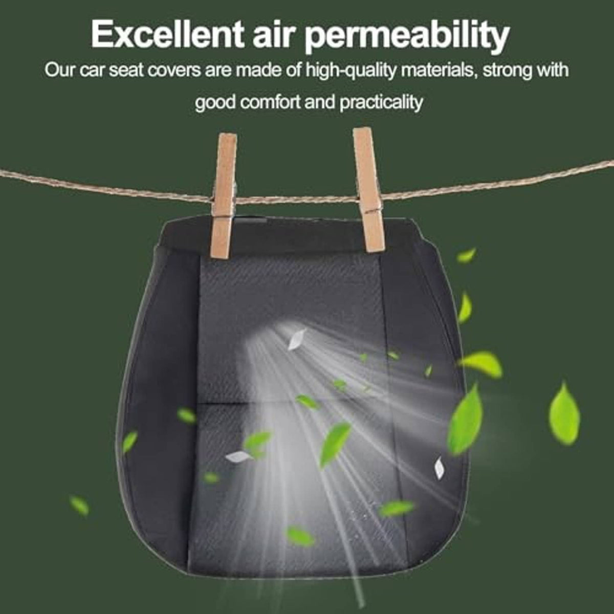 Black cloth seat bottom cover with breathable textured surface for the driver