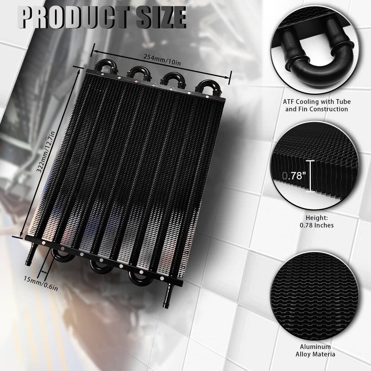Aluminum 8-row oil cooler radiator with U-shaped brackets and mesh core