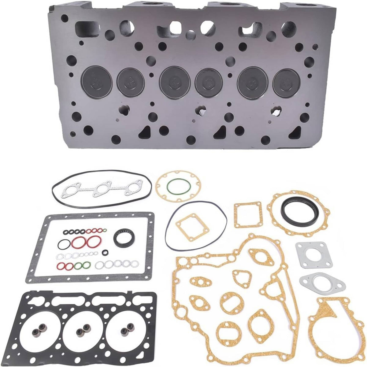 Cylinder head gasket kit with loose gaskets, seals, and head gasket outlines