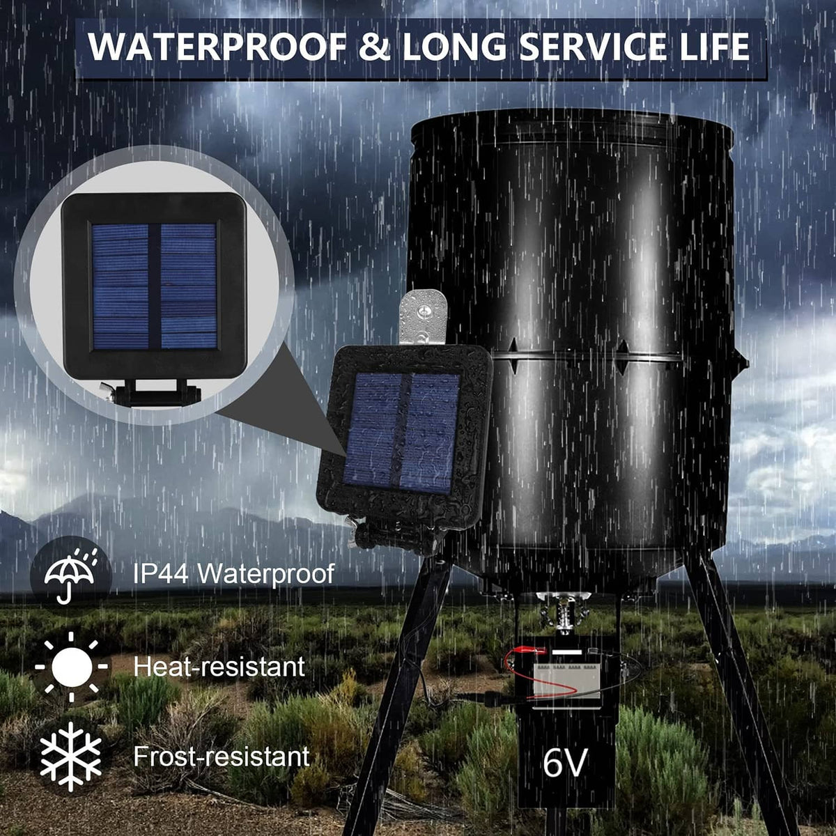 Weatherproof 6V solar panel charger with adjustable mount for outdoor use